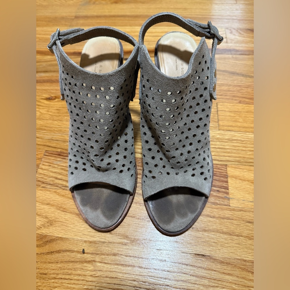 Rag & Bone Taupe Perforated Chunky Heels, Size 39